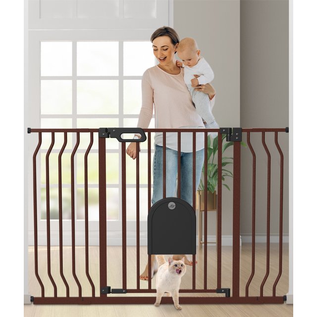 Wisairt Extra Wide Metal Baby Gate with Pet Door for Stairway and