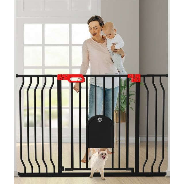 Wisairt Extra Wide Metal Baby Safe Gate with Pet Door for Stairway and