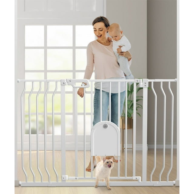 Wisairt Extra Wide Metal Baby Safe Gate with Pet Door for Stairway and