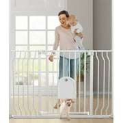 Wisairt Extra Wide Metal Baby Safe Gate with Pet Door for Stairway and Hallway,for Baby Toddler Children Age Group 6 to 24 Months(White)