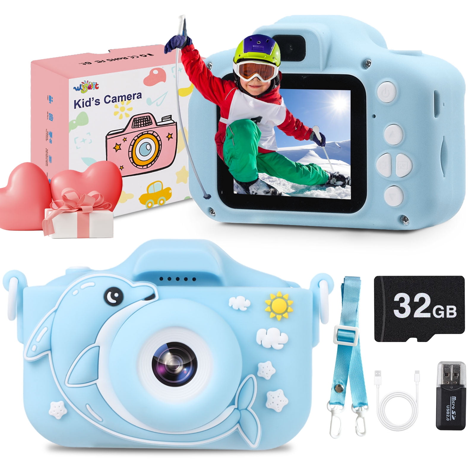 Wisairt Kids Camera 1080P HD Digital Video Cameras with 32GB SD Card Mini Rechargeable Toddler Toys Camera for 3-12 Years Girls Best Gifts for Kids (Blue)