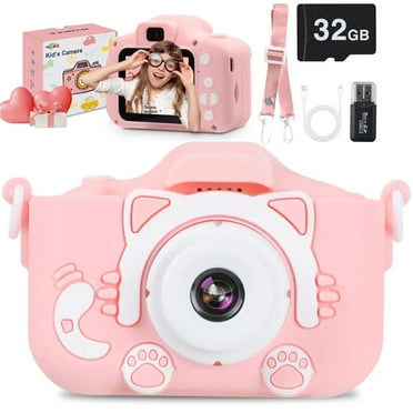 Wisairt Kids Camera with 32GB SD Card and Silicone Cover, Toy Camera for Girls and Boys 3-12 Years Best Birthday Gifts (Pink)