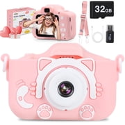 Wisairt Kids Camera with 32GB SD Card and Silicone Cover, Toy Camera for Girls and Boys 3-12 Years Best Birthday Gifts (Pink)