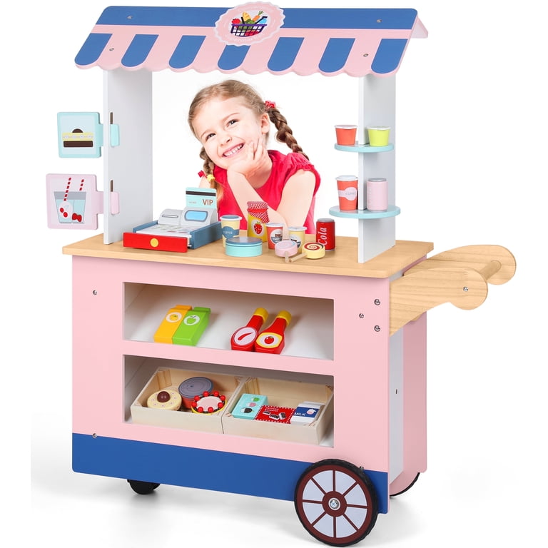 Wisairt Kids Cashier Play Market Toy, Wooden Grocery Store