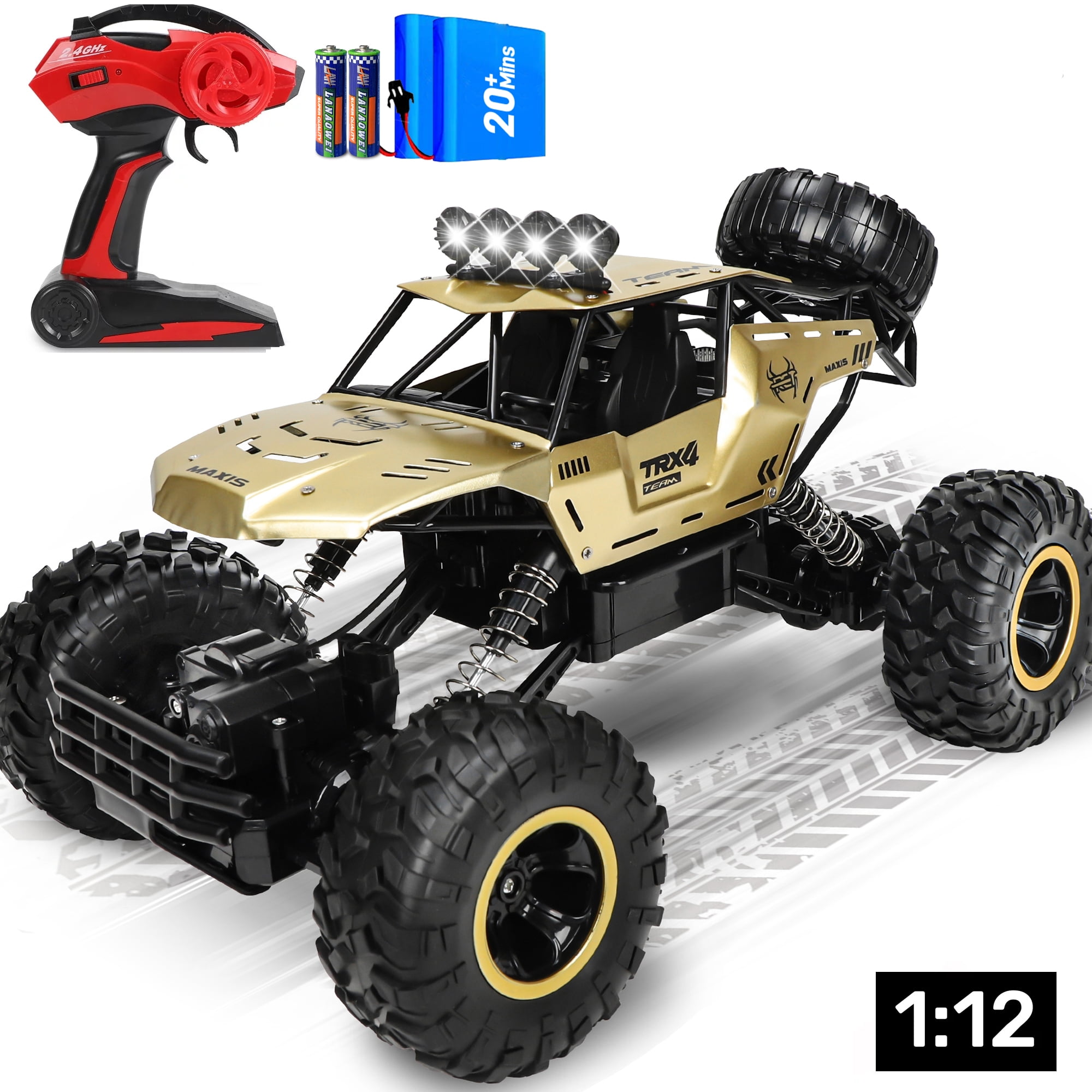 Wisairt Large RC Cars, 1:12 4WD Large Remote Control Monster Truck 2.4 GHz Alloy RC Cars for Kids Adults Aged 6 + Birthday Christmas Gifts (Gold)