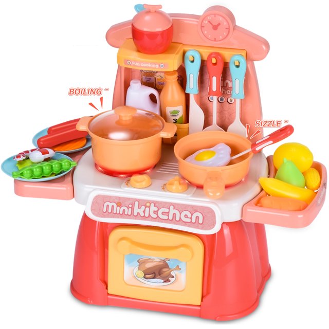 Wisairt Mini Play Kitchen Set, 26PCS Kids Play Kitchen with Realistic Lights and Sounds, Toy