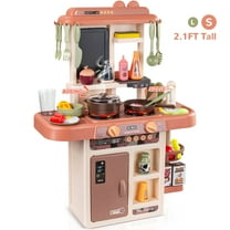Wisairt Play Kitchen Set for Kids, 2.1FT Tall Toy Play Kitchen w/ Realistic Lights Sounds Simulation Spray for Toddlers Girls Boys Gift 42Pcs - Small (Orange Red 18x8.6x24.8in)