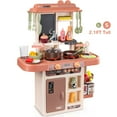 thumbnail image 1 of Wisairt Play Kitchen Set for Kids, 2.1FT Toy Play Kitchen w/ Realistic Lights Sounds Simulation Spray for Toddlers Girls Boys Gift 42Pcs - Small (Orange Red 18x8.6x24.8in), 1 of 8