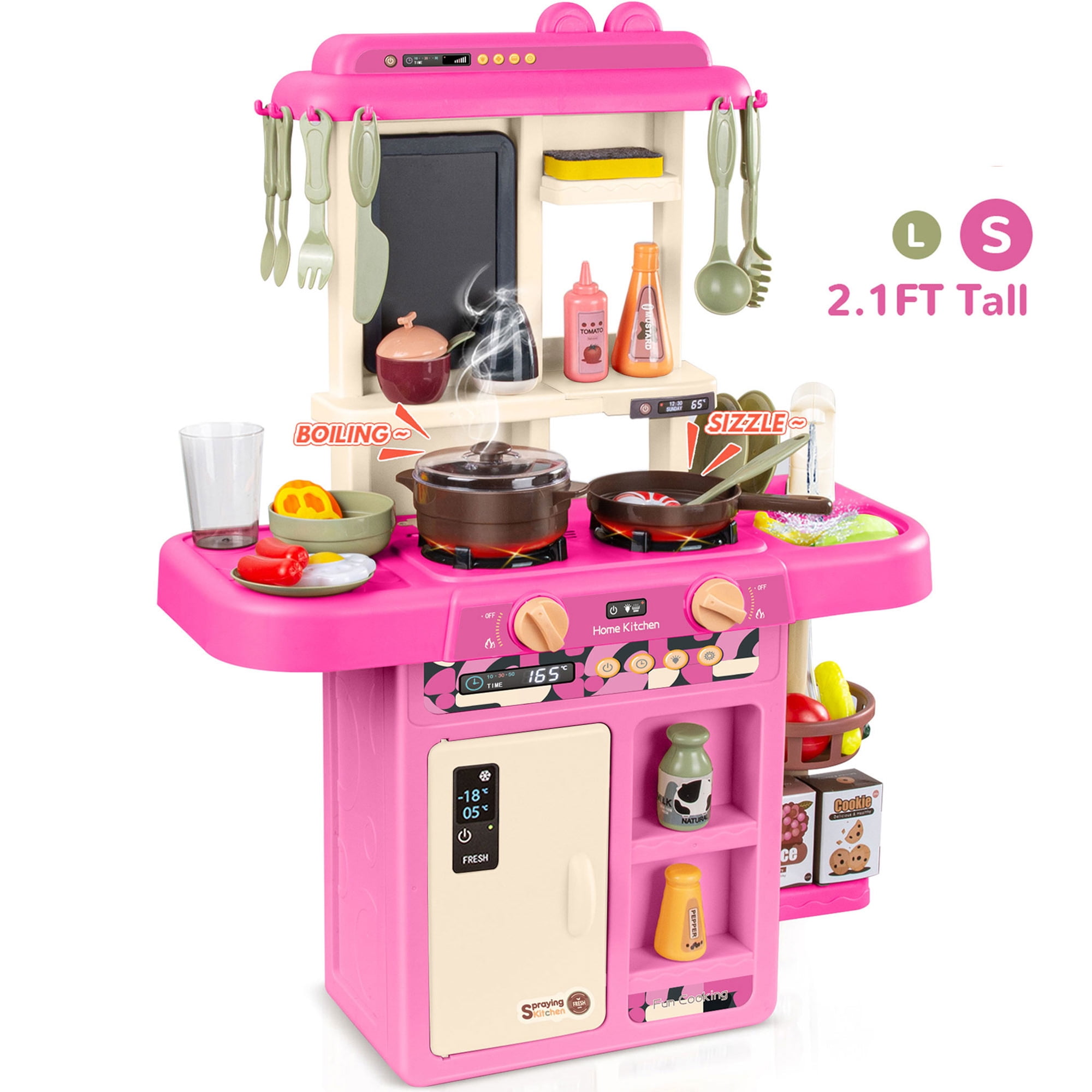 Walmart Deal of Walmart Black Friday Deals 2025 - Wisairt Play Kitchen Set for Kids, 2.1FT Toy Play Kitchen w/ Realistic Lights Sounds Simulation Spray for Toddlers Girls Boys Gift 42Pcs - Small (Pink 18x8.6x24.8in)