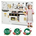 thumbnail image 1 of Wisairt Pretend Play Kitchen Set, 43.7" Extra Long Wooden Play Kitchen for Kids w/ Chef's Costume, Telephone, Stove, Sink, Oven, Realistic Lights Sounds - White & Gold, 1 of 8