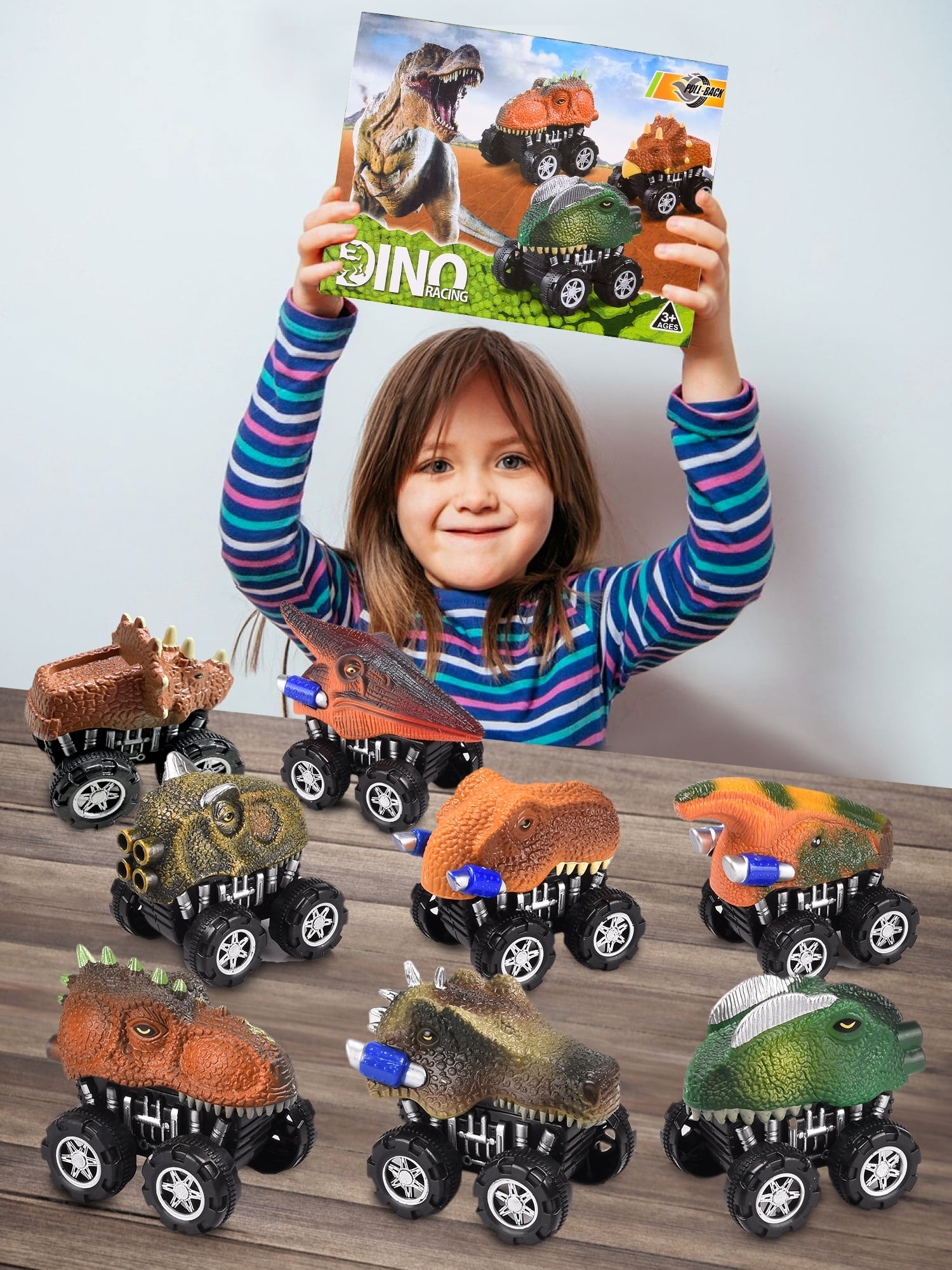 Wisairt Pullback Cars, Dino Play Vehicles Dinosaur Toys for Kids