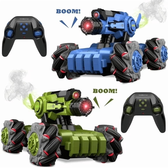 Wisairt RC Battle Tank,2 Pack RC Drift Cars with Spray 360 Degree Stunt and Lights,Remote Control Toys for Kids Adults Boys Girls 6+ Birthday Gifts(Bule & Green)