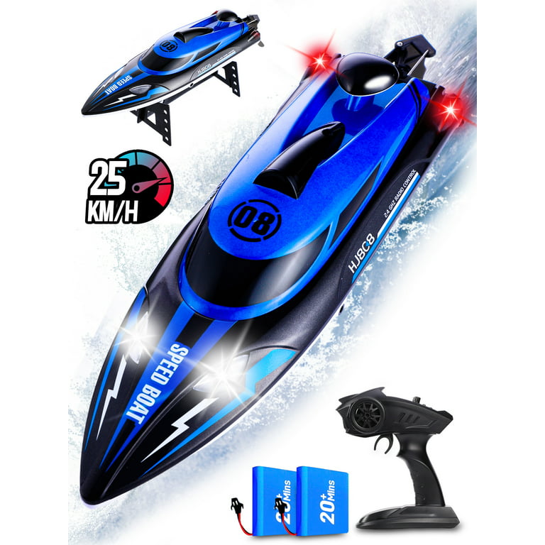 Wisairt RC Boat,25 Km/h High Speed Remote Control Boat for Pools and  Lakes,2.4Ghz Fast RC Boat for Adults and Kids Age 14+ with 2 Rechargeable  Batteries, 14in(Blue) 