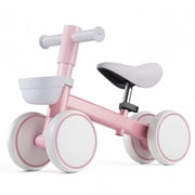 Wisairt Toddler Balance Bike Ride-On Toy, Stable 4-Wheel No-Pedal Toddler Bike for Baby Ages 10-36 Months, Pink