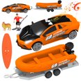 thumbnail image 1 of Wisairt Transport Toys Car with Boat Trailer Vehicle Playset,Toys with Sounds and Light for Kids Aged 3+ Birthday Party Gifts(Orange), 1 of 8
