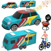 Wisairt Transport Toys Car with RV Camper Trailer Vehicle Playset,Toys with Sounds and Light for Aged 3+ Kids Toddlers Birthday Party Gifts(Blue)