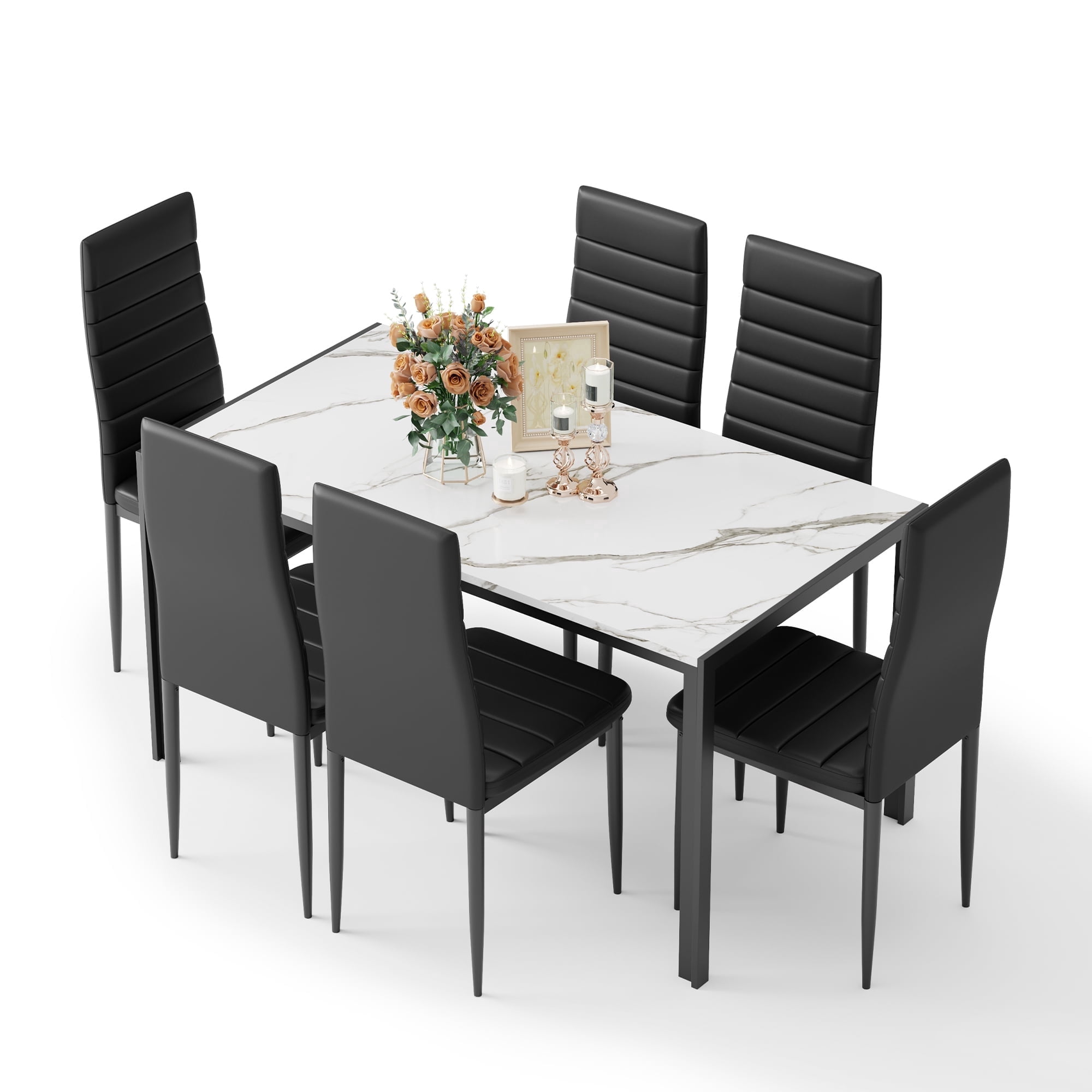 Wisakey 7-Piece Dining Table Set for 6 – Modern Kitchen Table with Faux ...