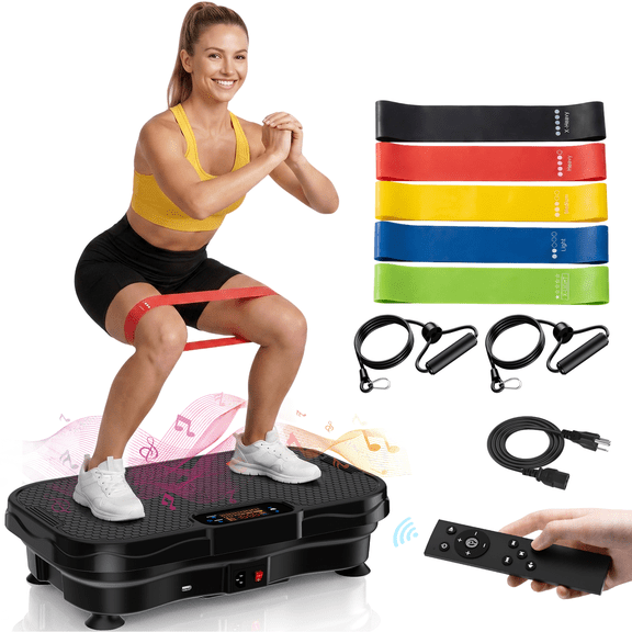 Vibration Plate Exercise Machine with Bluetooth and 450Lbs Capacity 200 Speed Levels Vibrating Platform for Weight Loss, Lymphatic Drainage Home Workout in Black