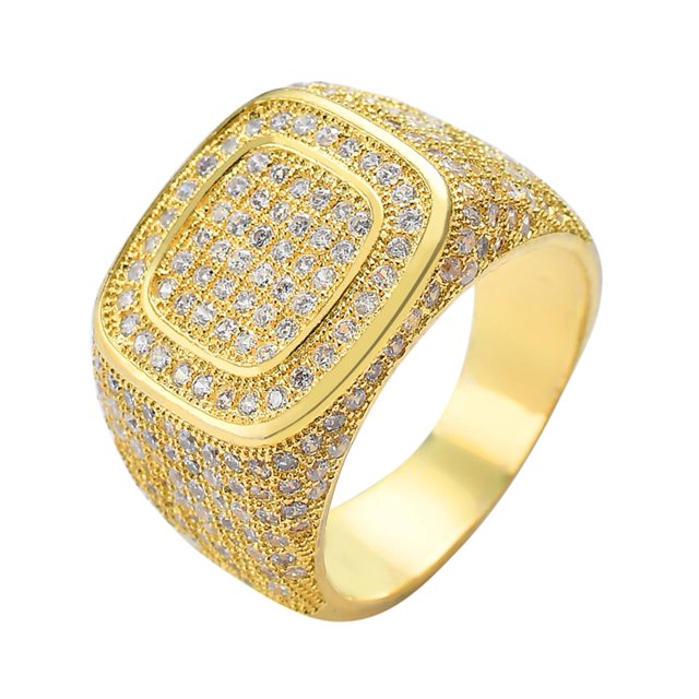 Wisbal 18K Gold Plated Bling Pinky Ring Simulated Diamond Iced Out Ring ...