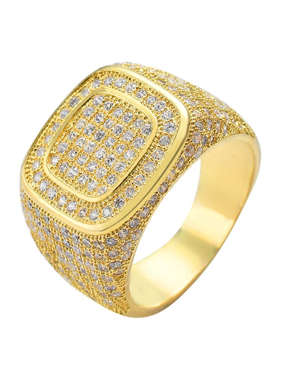 18K Gold Cluster Diamond Band Micropave Mens Bling Ring Square Crystal Zircon Little Finger Ring for Men Golden