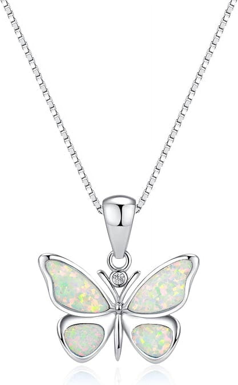 Wisbal 925 Sterling Silver Opal Butterfly Necklace, Butterfly Charm Jewelry, White Opal Necklace, Exquisite Butterfly Pendant