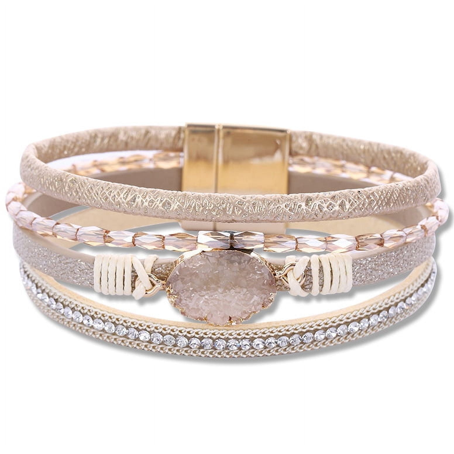 Wisbal Boho Leather Wrap Bracelets for Women Natural Crystal Cuff ...
