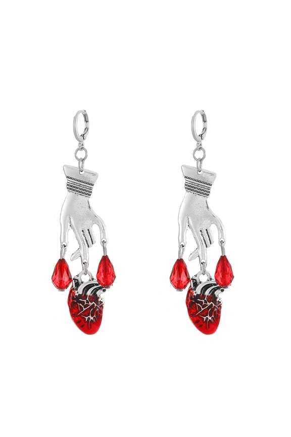 Cross Earrings for Women Gothic Dark Sword Hand Blood Heart Dangle Drop Earrings Vintage Skull Palm Hook Earrings Punk Cross Sword Earrings
