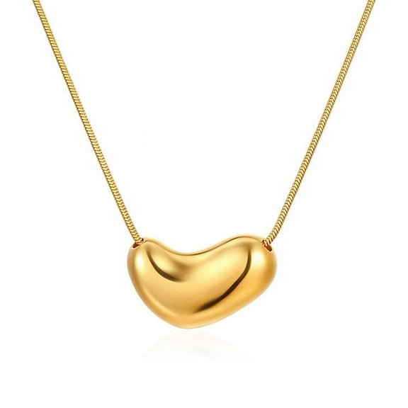 Wisbal Heart Pendant Necklace,Titanium Steel,Bean Design Necklace,Hypoallergenic,18k Real Gold Plated,Simple Minimalist Necklace,18 Inches Chain