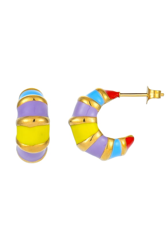 Rainbow Enamel Hoop Stud Earrings for Women Titanium Steel Striped Earrings Vintage Colorful Stud Earrings Timeless Charm Lightweight Hypoallergenic