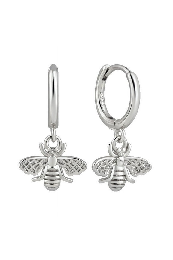 Silver Bee Huggie Earrings for Women 925 Sterling Silver Hypoallergenic Bumble Bee Earrings Dangle Drop Hoop Earrings Cute Animal Jewelry