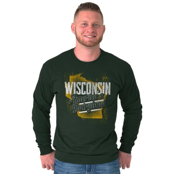 Wisconsin America Dairyland Map Shape Long Sleeve TShirt Men Women Brisco Brands 3X