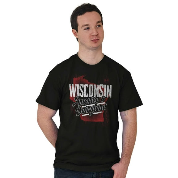 Wisconsin America Dairyland Map Shape Men's Graphic T Shirt Tees Brisco Brands L
