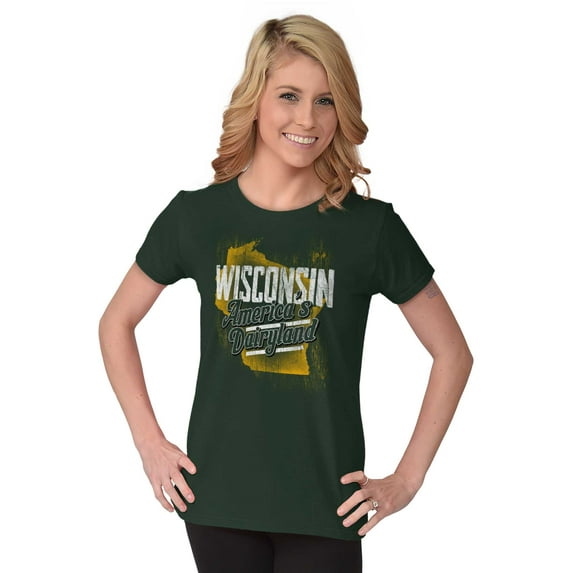 Wisconsin America Dairyland Map Shape Women's T Shirt Ladies Tee Brisco Brands S