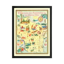 Wisconsin Art, 1929 Vintage Map of Wisconsin History Wall Decor Gift, Old Wisconsin Map - 18" x 24" Black Framed Print