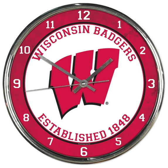 NCAA Wisconsin Badgers Chrome Clock, 12" x 12"
