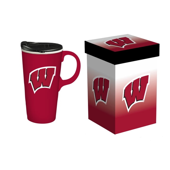 Wisconsin Badgers 17oz. Travel Latte Mug with Gift Box