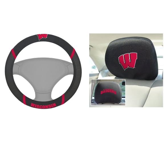 Wisconsin Badgers 2 Headrest Covers And Wheel Cover