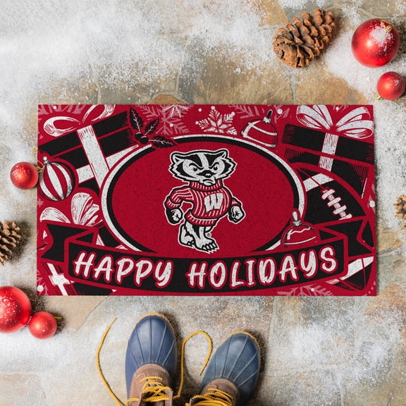 Wisconsin Badgers 28" x 16" Happy Holidays Christmas Turf Door Mat