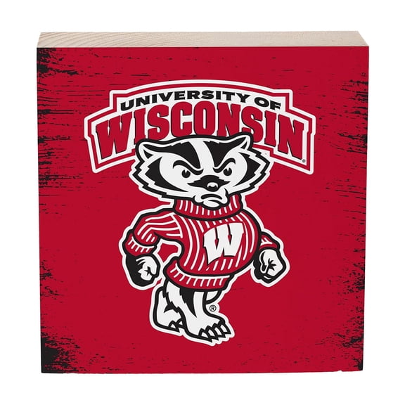 Wisconsin Badgers 6" Square Fan Chant Wood Block Shelf Sign