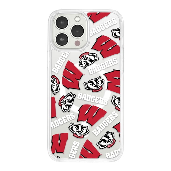 Wisconsin Badgers HD Phone Case Compatible with MagSafe Apple iPhone 15 Pro (Scattered) by Affinity Bands