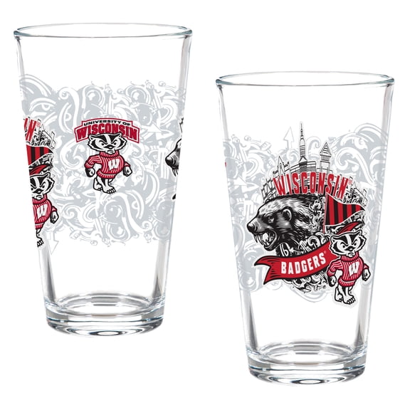 Wisconsin Badgers Hometown Series 16oz Pint Glass 2-Piece Set with Gift Box