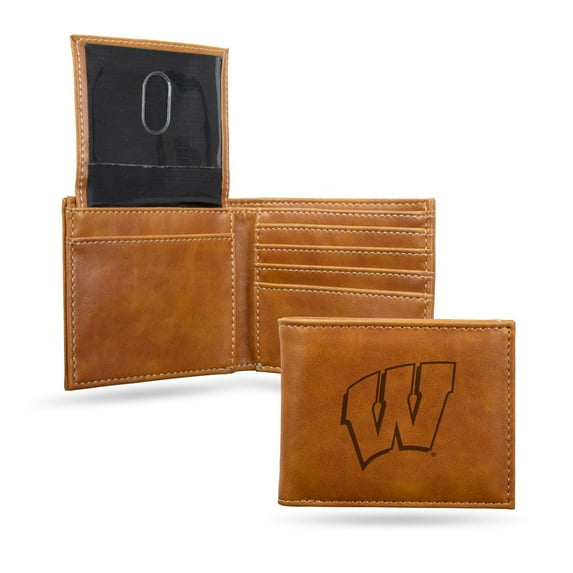 Wisconsin Badgers Laser Engraved Brown Billfold Wallet