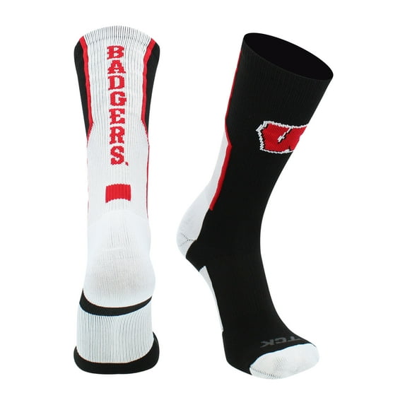 Wisconsin Badgers Perimeter Crew Socks (Black/White/Cardinal, Small)