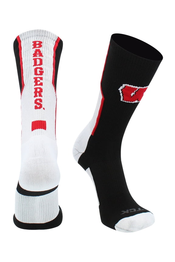 Wisconsin Badgers Perimeter Crew Socks (Black/White/Cardinal, Small)