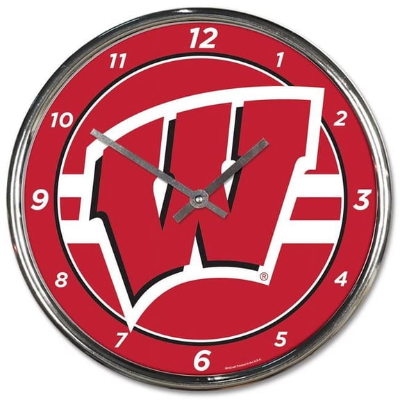 Wisconsin Badgers Round Clock, Wall Style - Chrome