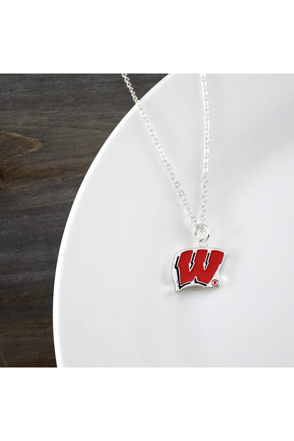 Wisconsin Badgers Silver Fan Women's Necklace with Pendent by Fan Frenzy Gifts