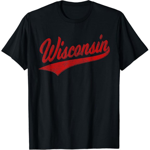 Wisconsin Baseball Sport Script Jersey State Flag T-Shirt