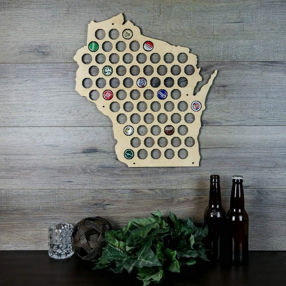 Torched Wisconsin Beer Cap Map Wall Mount Display Decor Multicolor