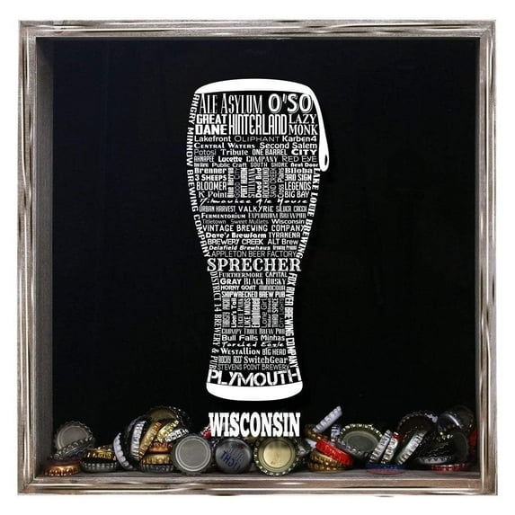 Torched Wisconsin Drink Beer Cap Shadow Box Wall Mount Decor 13"x13"x3.5"