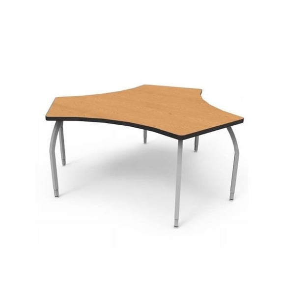 Wisconsin Bench ELO6318-EJASS-32-32 Elo Diamond Desk, Bannister Oak Laminate & Banding with 3 Junior Adjustable Smooth Silver Legs - 21-26 x 34 x 30 in.